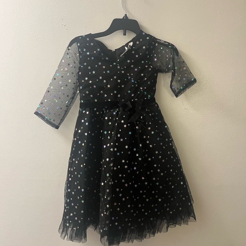 Rare Editions Girls Halter Neck Star Foil Illusion Fit and Flare Dress